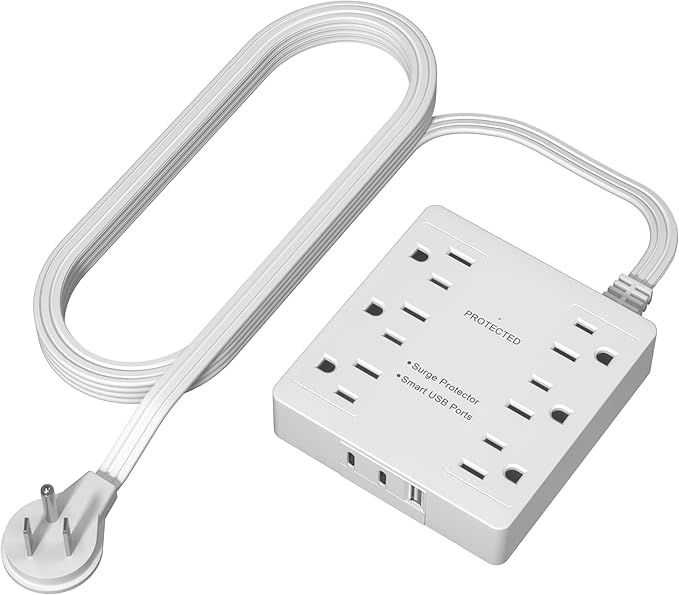 LIDER Outlet Extender with 6 Receptacles, USB-A and 2 USB-C, Ultra-Thin by LIDER
