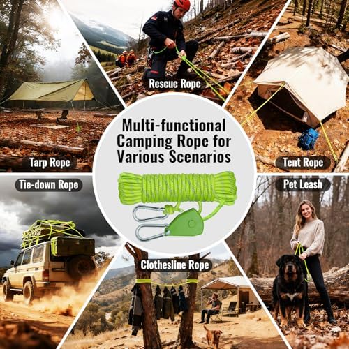 6Pack 4mm Reflective Guy Lines, Heavy‑Duty Tent Rope Tie Down Rope Line, Ultralight Camping Rope with Ratchet Pulley & 2 Metal Buckles, Aluminum Adjuster for Tarp Canopy Kayak Outdoor Camping, 13ft - Image 5