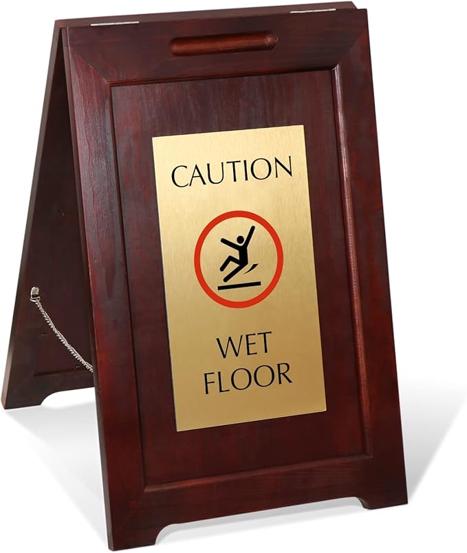 SmartSign Premium "Caution Wet Floor" Wooden A-Frame Standing Floor Sign by SmartSign