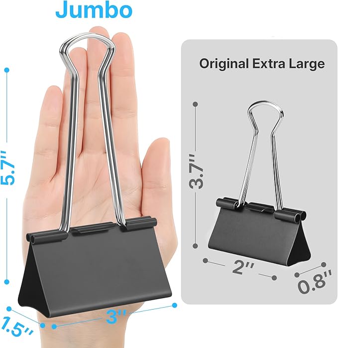 OWLKELA 3 Inch Jumbo Binder Clips, Extra Large Black Paper Clamps - Image 2