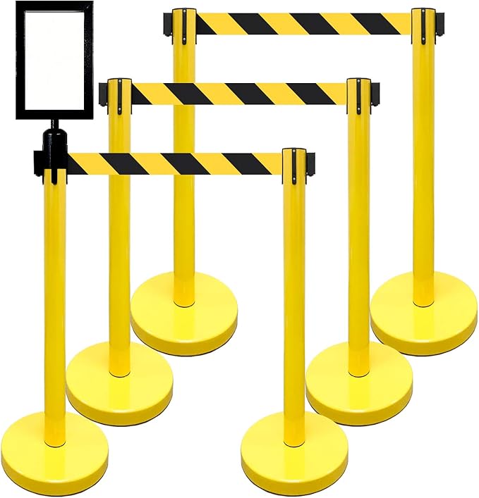 Retractable Stanchion, 6 SPECIALTY Posts + Signframe by VIP+Crowd+Control
