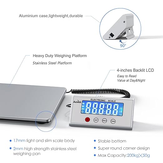 Digital Shipping Scales 440 pounds, Stainless Steel Heavy Duty Postal Scale - Image 3
