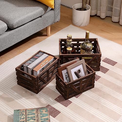 Nested Wooden Storage Crates Set of 3 (L,M,S),Rustic Wood Crate for Storage - Image 6