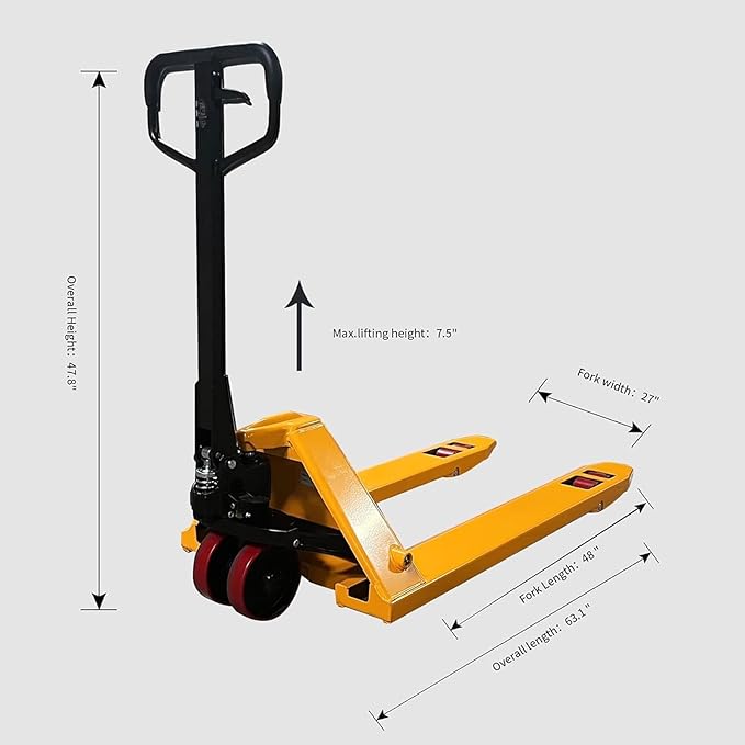 Tory Carrier Manual Heavy Duty Pallet Jack/Truck 7700lbs Capacity 48" L×27" W - Image 3