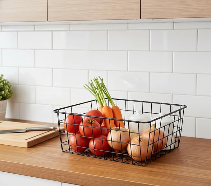 LeleCAT Wire Baskets with Handles Wire Storage Organizer Bin Baskets, Bedrooms - Image 3