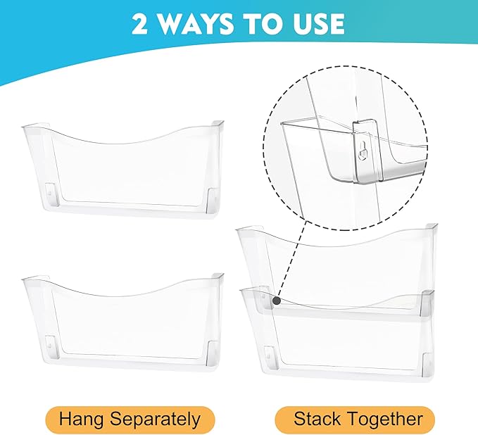 EASEPRES 4 Pack Clear Single Pocket Hanging File Organizer, Plastic Wall Mount - Image 3