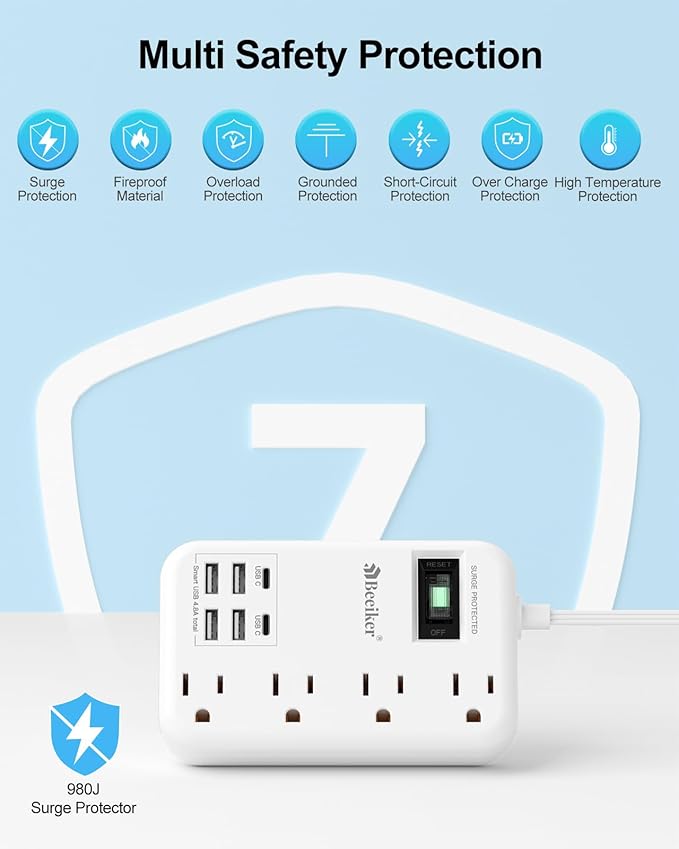 6 USB Surge Protector Power Strip- 10 Ft Extension Cord - Image 5