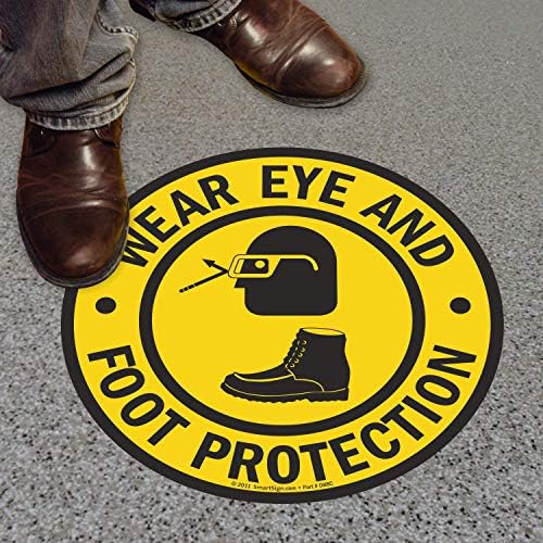 SmartSign "Wear Eye And Foot Protection" Anti Slip Adhesive Floor Sign | 17" x 17", Made in USA by SmartSign