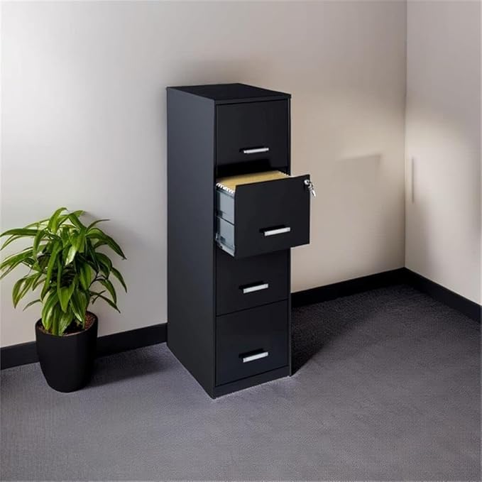 Scranton & Co 18" Deep Light Duty 4 Drawer Metal Letter Filing Cabinet in Black - Image 4