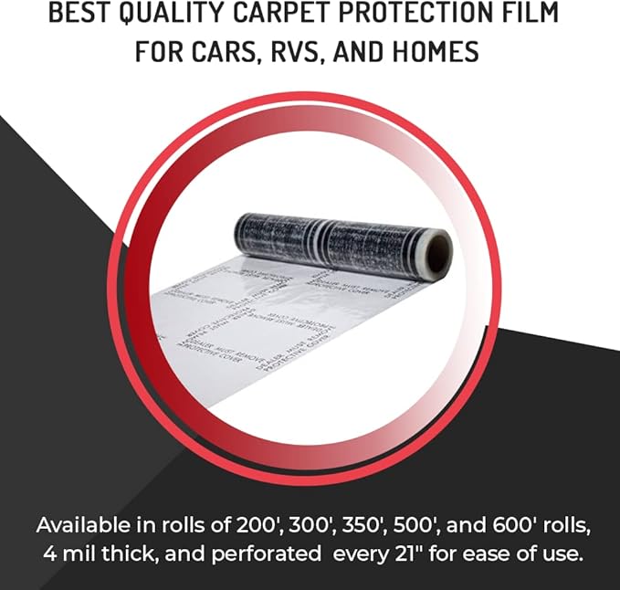 HI-TECH Clear Adhesive Car Carpet Protector Film Roll – 24" x 300' – 6mil - Image 2
