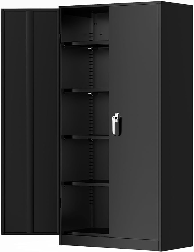 Greenvelly Metal Storage Cabinets 72” Black Garage Steel Storage Cabinet by Greenvelly