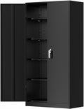 Greenvelly Metal Storage Cabinets 72” Black Garage Steel Storage Cabinet by Greenvelly