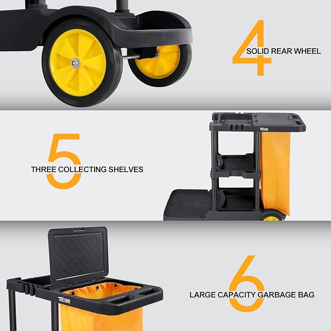 TUFFIOM Commercial Traditional Cleaning Janitorial 3-Shelf Cart, 500 Lbs - Image 4