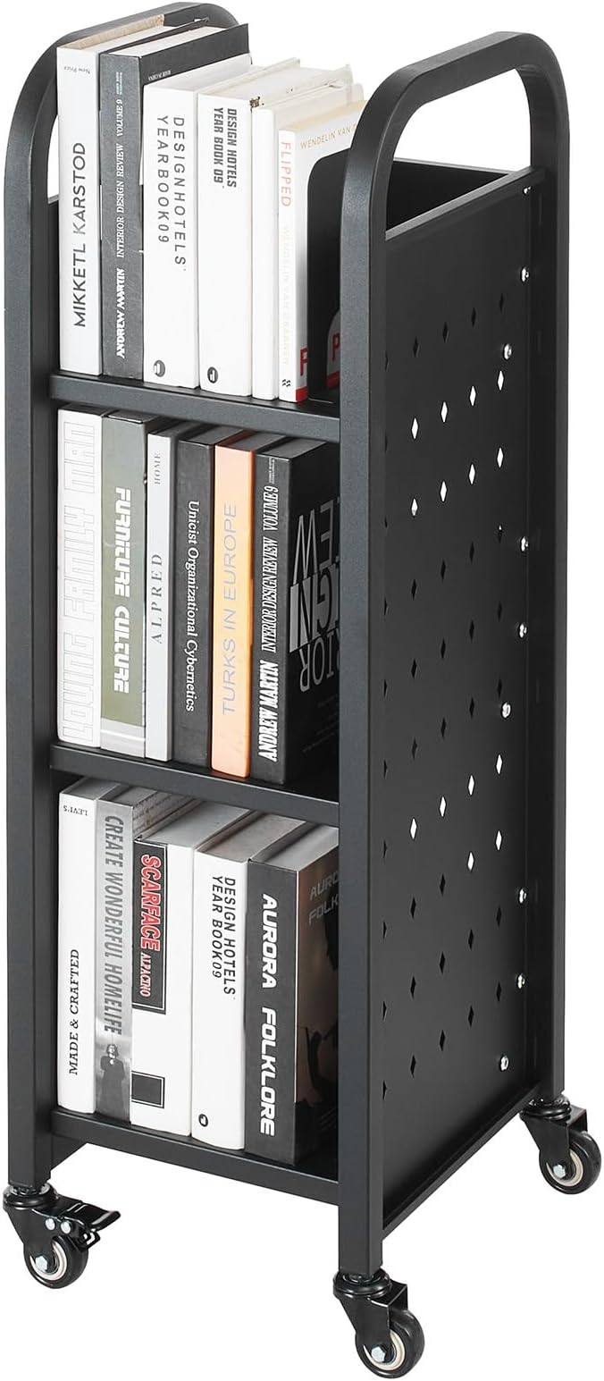 VEVOR Rolling Library Book Cart, 220 lbs Capacity, 12.6 x 13.8 x 36.8-Inch - Image 9