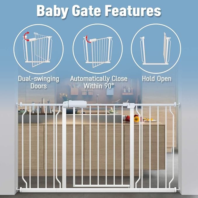 ALLAIBB Extra Wide Pressure Mount Baby Gate Auto Close White Metal Child Dog - Image 4