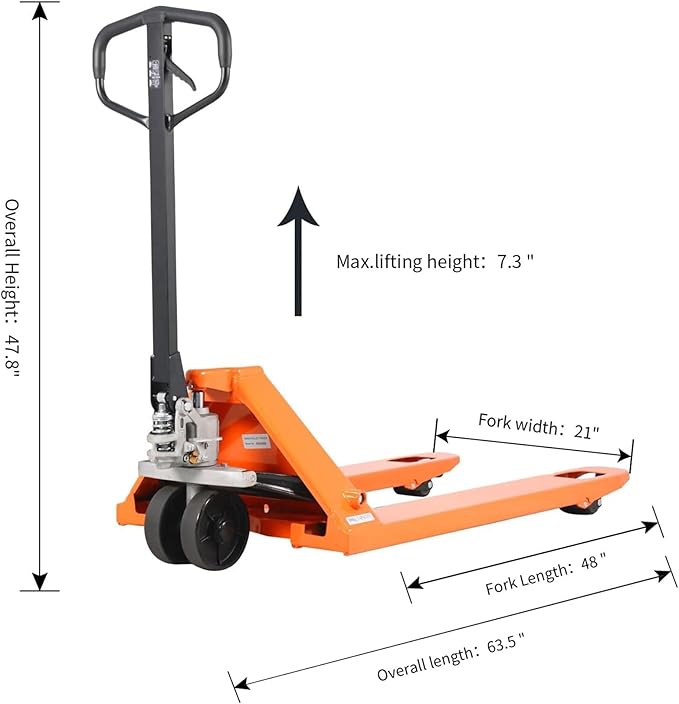 Tory Carrier Pallet Jack 5500 Lb. Capacity, Manual Pallet Truck 21 x 48 Forks - Image 3
