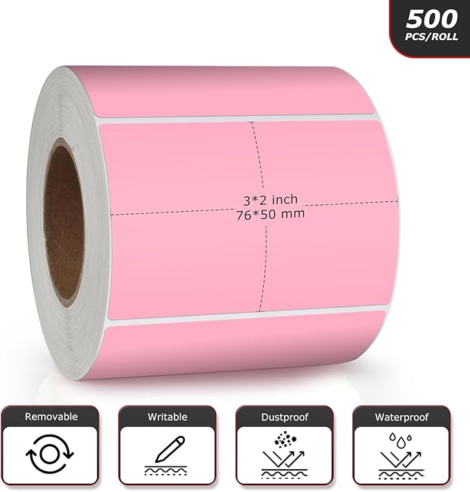 Pink Rectangle Stickers 3 x 2 Inch Color Coding Labels Vinyl Roll Self-Adhesive - Image 4