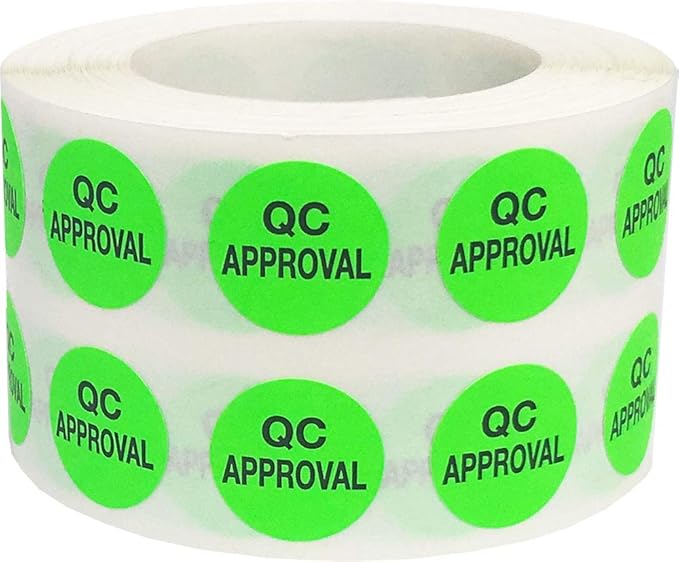 Quality Control Approval Stickers, QC Tester Labels on Fluorescent Green Paper by InStockLabels