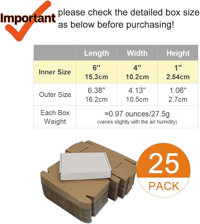 6x4x1'' Small Shipping Boxes 25 Pack, Corrugated Cardboard Mailers - Image 2