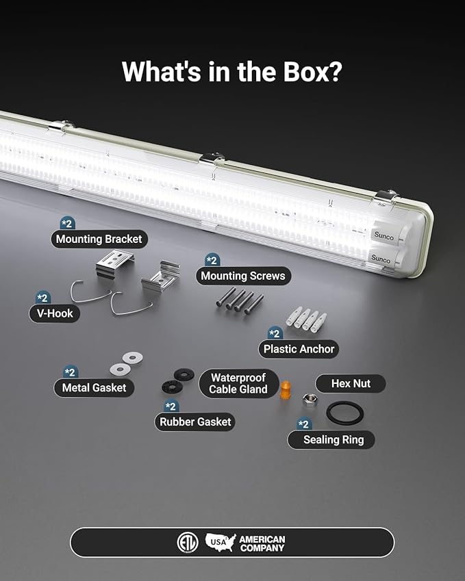 Sunco LED Ready Fixture for Garage Ceiling, 4ft Shop Lights Holds 2 LED Tube - Image 4