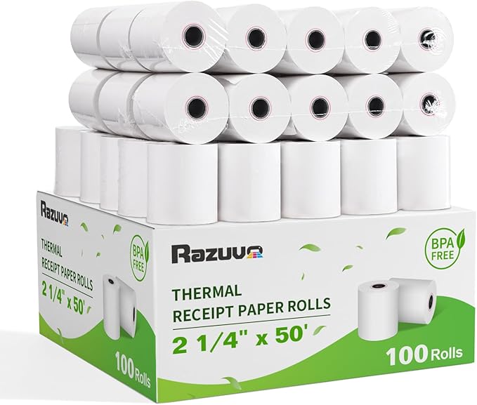 2 1/4 x 50 Thermal Receipt Paper, Compatible by Razuvo