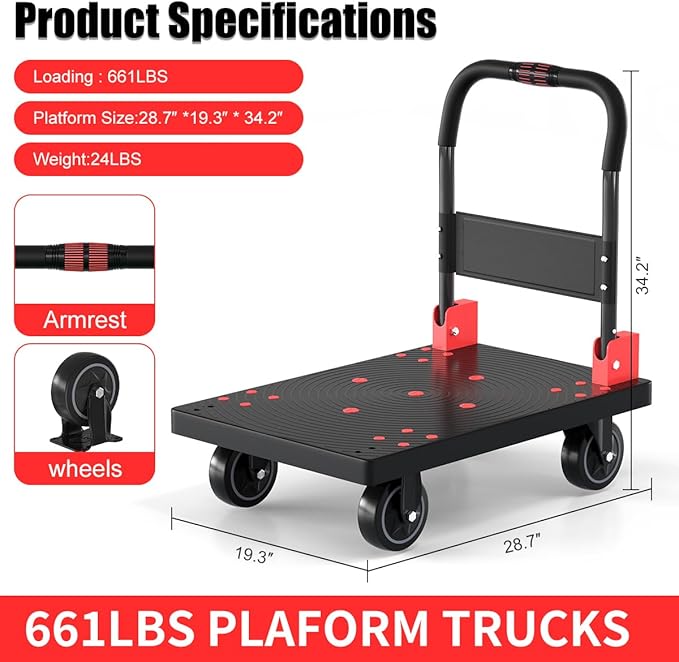 WUD Push Cart, Folding Mobile Platform Trolley, Thickened and Reinforced - Image 2