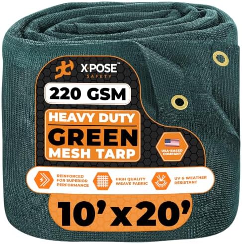 Xpose Safety Heavy Duty Green Mesh Tarp 10' x 20' – 70% Sunblock Shade Cloth with Grommets for Garden, Fence, Privacy Screen, Canopies, Dump Trucks, Pool Cover – Tear & Weather Resistant by XposeSafety