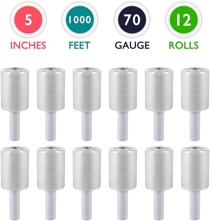 12 Packs of 5 inch x 1000 ft Stretch Wrap Film - Image 2