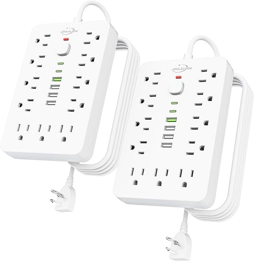 2 Pack 6 FT Flat Plug Surge Protector Power Strip, 11 Multiple AC Outlets by Unknown