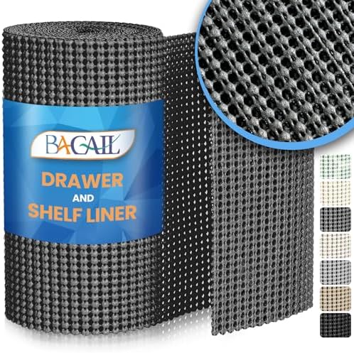 BAGAIL Non-Adhesive Shelf Liner, Thick Strong Grip Drawer Liners for Kitchen Cabinets, Heavy-Duty Easy Cut Cabinet Liners for Shelves, Pantry, Bathroom Cupboards - 12" x 20FT, Charcoal by BAGAILBASICS