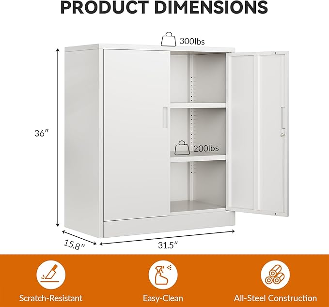 BESFUR Metal Storage Cabinet 36"H, Steel Garage Storage Cabinet - Image 3
