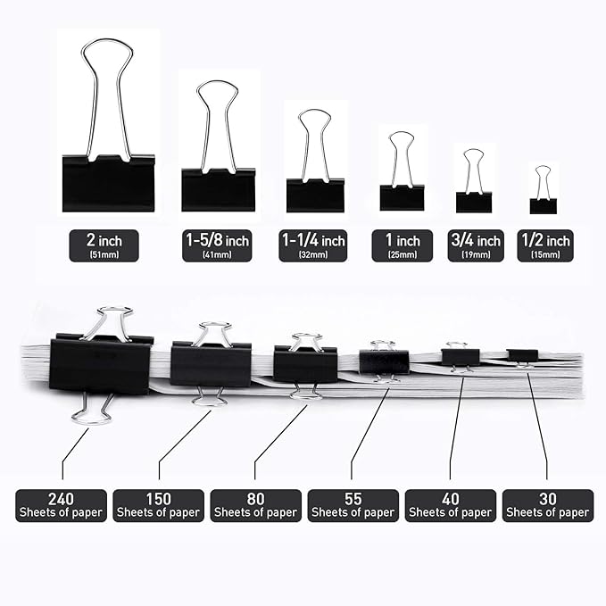 Medium Binder Clips, 144 Pack, 1-1/4 Inch, Standard 32mm, Capacity 0.6 Inch - Image 4