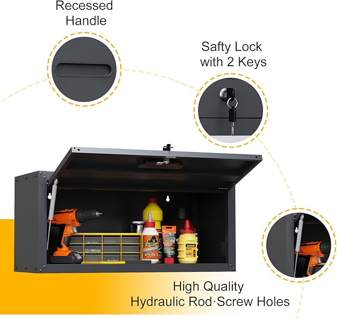 Metal Wall Cabinet with Up-flip Door, Lockable Steel Wall Mounted Storage - Image 6