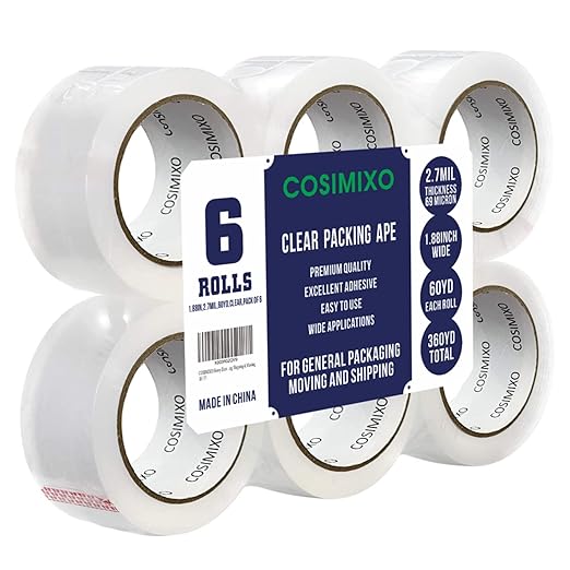 COSIMIXO Heavy Duty Packing Tape 2.7mil x 1.88" x 60 Yards, 6 Rolls, Industrial by COSIMIXO