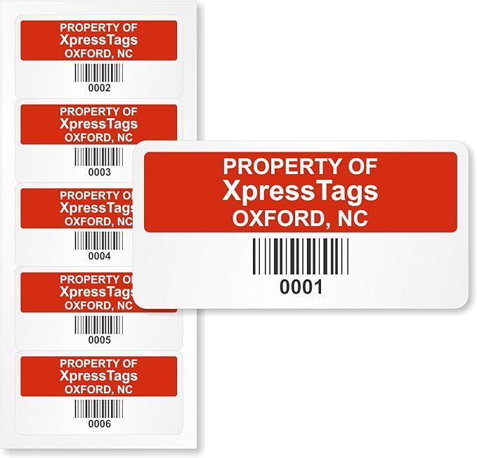 XpressTags 1" x 2" Sequentially Barcoded Custom Asset Tags, Fixed Inventory - Image 2