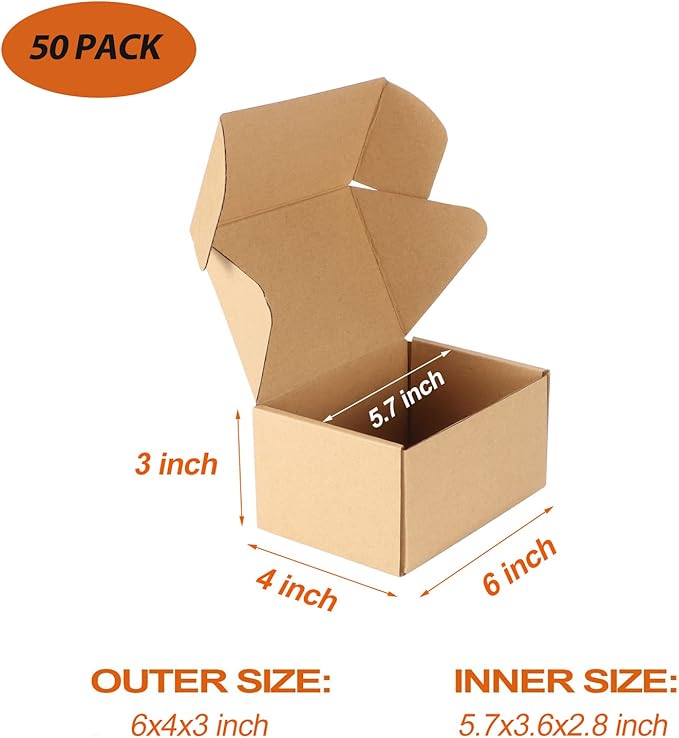 PHAREGE 6x4x3 inch Shipping Boxes Bulk 50 Pack Brown, Tab Lock Tuck Top Mailer - Image 3