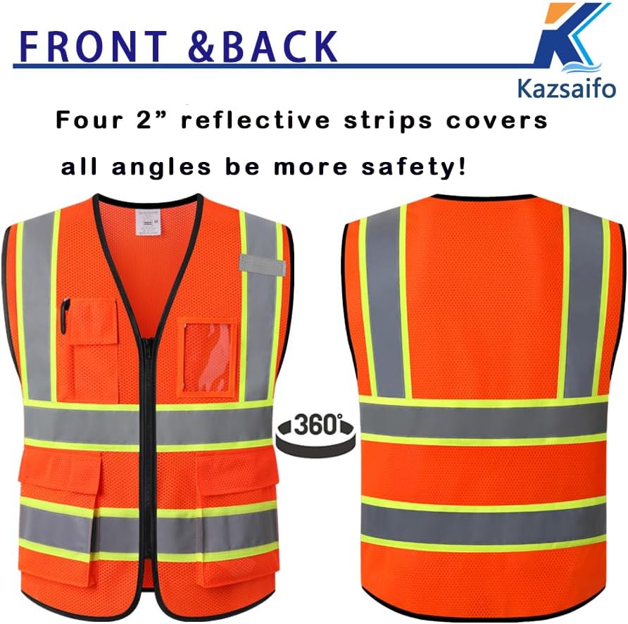 Reflective Safety Vest for Men Women with Pockets,KZ177,Orange,XL - Image 4