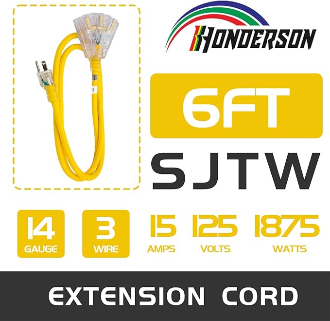 3-Outlets Indoor Outdoor Extension Cord Weatherproof - Image 2