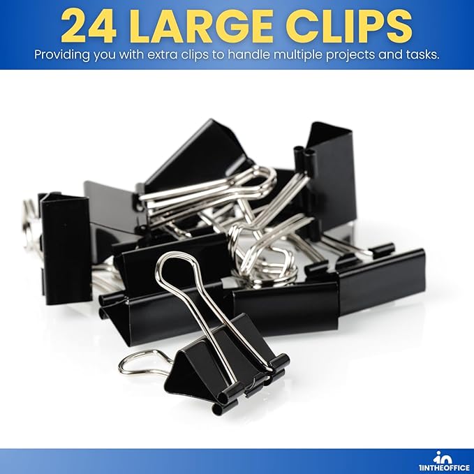 1InTheOffice Large Binder Clips, Paper Clamps, Paper Binder Clips, 24 Pack - Image 5