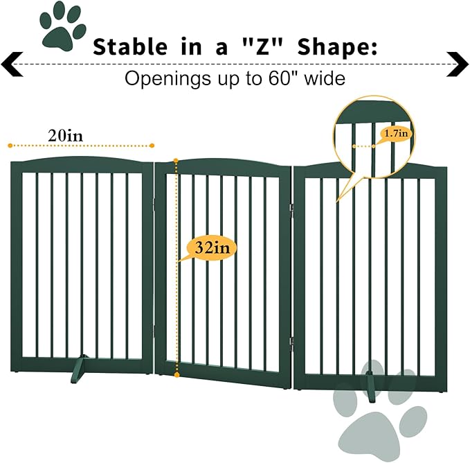 Freestanding Pet Gate for Dogs, Foldable Wooden Dog Gate for House Indoor - Image 5