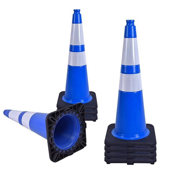 8 Pack 28 Inch Blue PVC Safety Cones Weighted Black Base, Warehouse Use by OranclUS