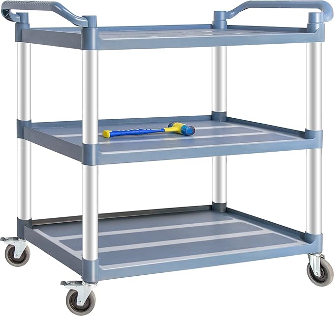 Plastic Utility Carts with Wheels, 3-Tier Large Size Restaurant Food Cart by BRLJUNEO
