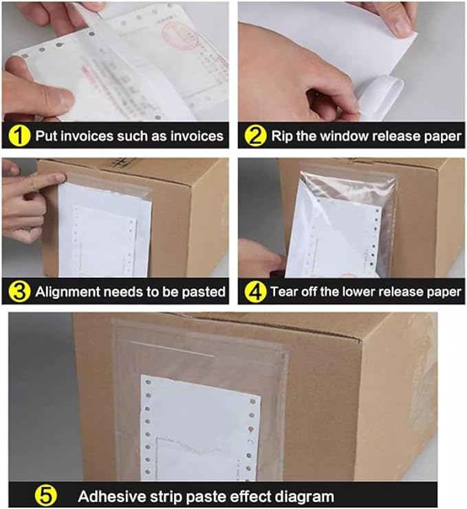 6" x 9" Shipping Label Sleeves, 200 Pack Clear Adhesive Top Loading Packing List - Image 7