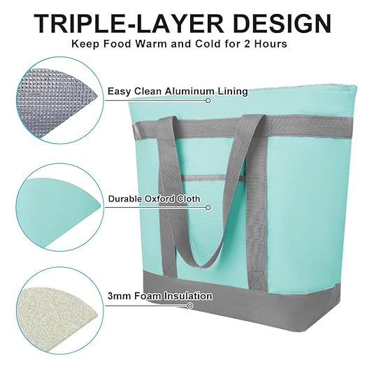 Insulated Reusable Tote Bag for Grocery Shopping for Women/Men, Pizza/Food - Image 9