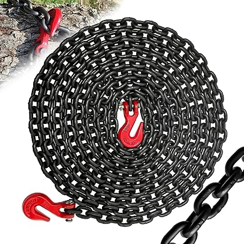 G80 Transport Binder Chain|1/4"×20 FT Heavy Duty Chain Wll 3300 Lbs Break Strength for Towing|Log Trailer Safety Chains with Grab Hooks for Transporting|Tie Down Binding Equipment(Oiled) by SENKEYFE