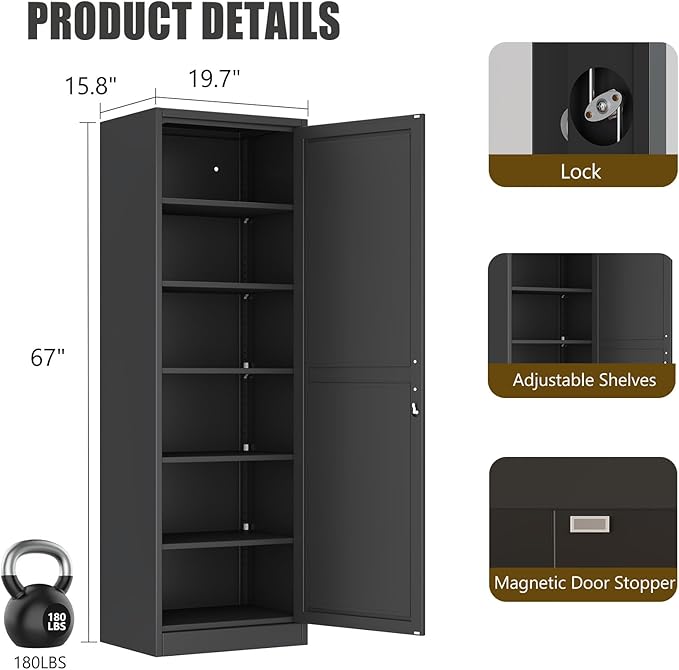 Metal Locker Cabinet, 19.7’’W Narrow Lockable Single File Storage Cabinet - Image 2
