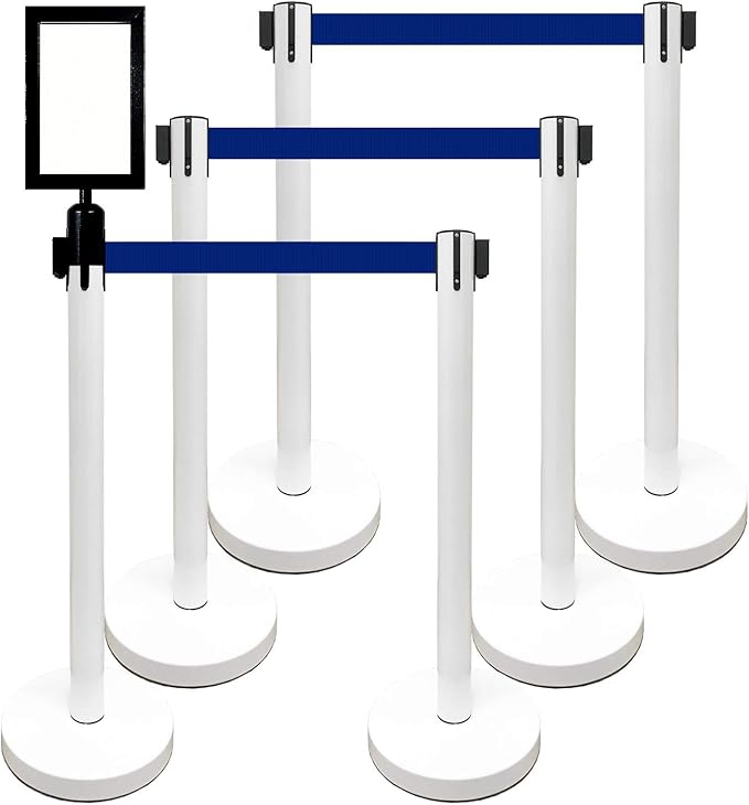Retractable Stanchion, 6 SPECIALTY Posts + Signframe by VIP+Crowd+Control