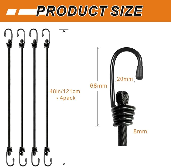 Bungee Cords with Hooks, Heavy Duty Outdoor Elastic Bungee Straps，No Odour - Image 5