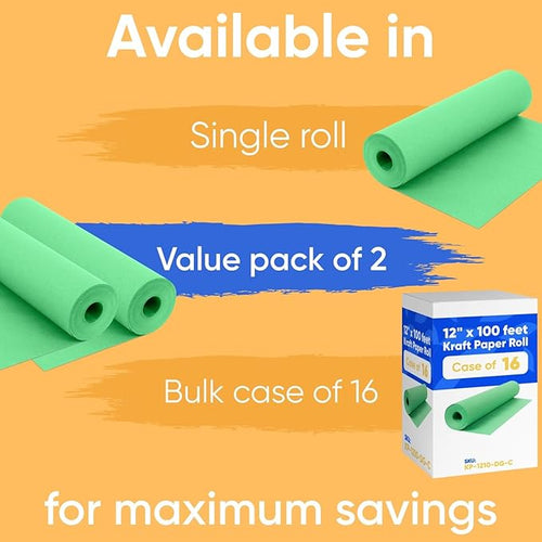 12" x 1200" Green Kraft Paper Roll, 45 lbs Thickness, Made in USA Colored Kraft - Image 2