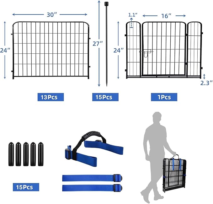 ADAVIN 24 in Garden Fence with Gate, 14 Panels Heavy Duty Iron Metal Animal - Image 4